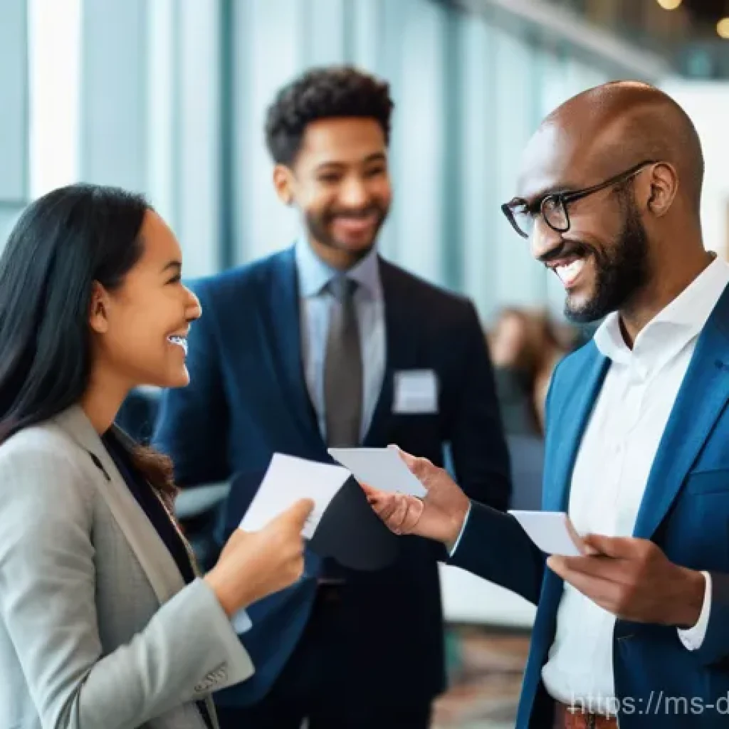 종합적인 네트워킹 전략 수립하기 - **Professional Networking Event:** "A bustling and modern professional networking event taking place...