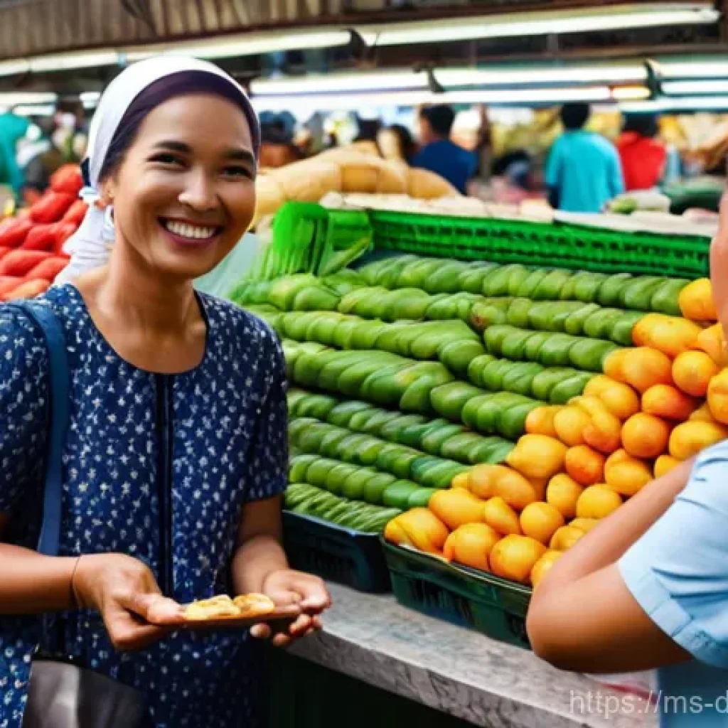 고객과의 관계 강화를 위한 네트워킹 전략 - **Prompt: The Warm Connection at a Local Market**
    A wide shot of a bustling, vibrant Malaysian m...