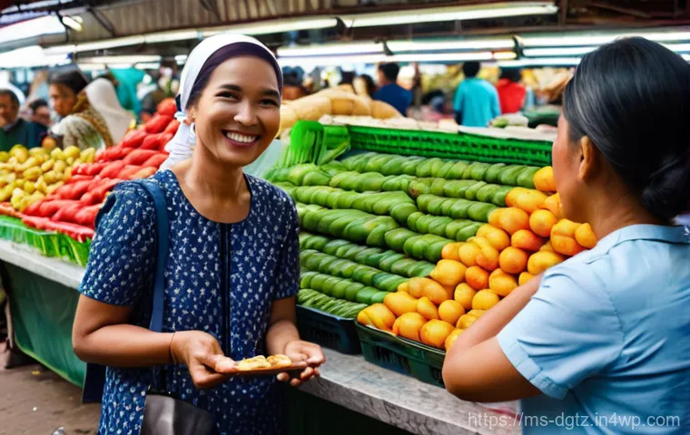 고객과의 관계 강화를 위한 네트워킹 전략 - **Prompt: The Warm Connection at a Local Market**
    A wide shot of a bustling, vibrant Malaysian m...