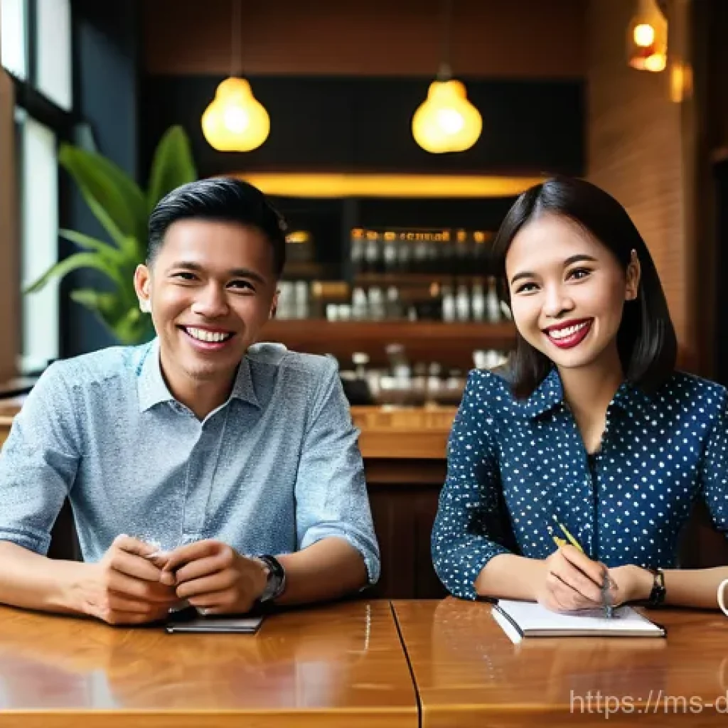 실제 사례를 통한 네트워킹의 중요성 - A vibrant, candid shot of two Malaysian professionals, one male and one female, in a modern, sunlit ...