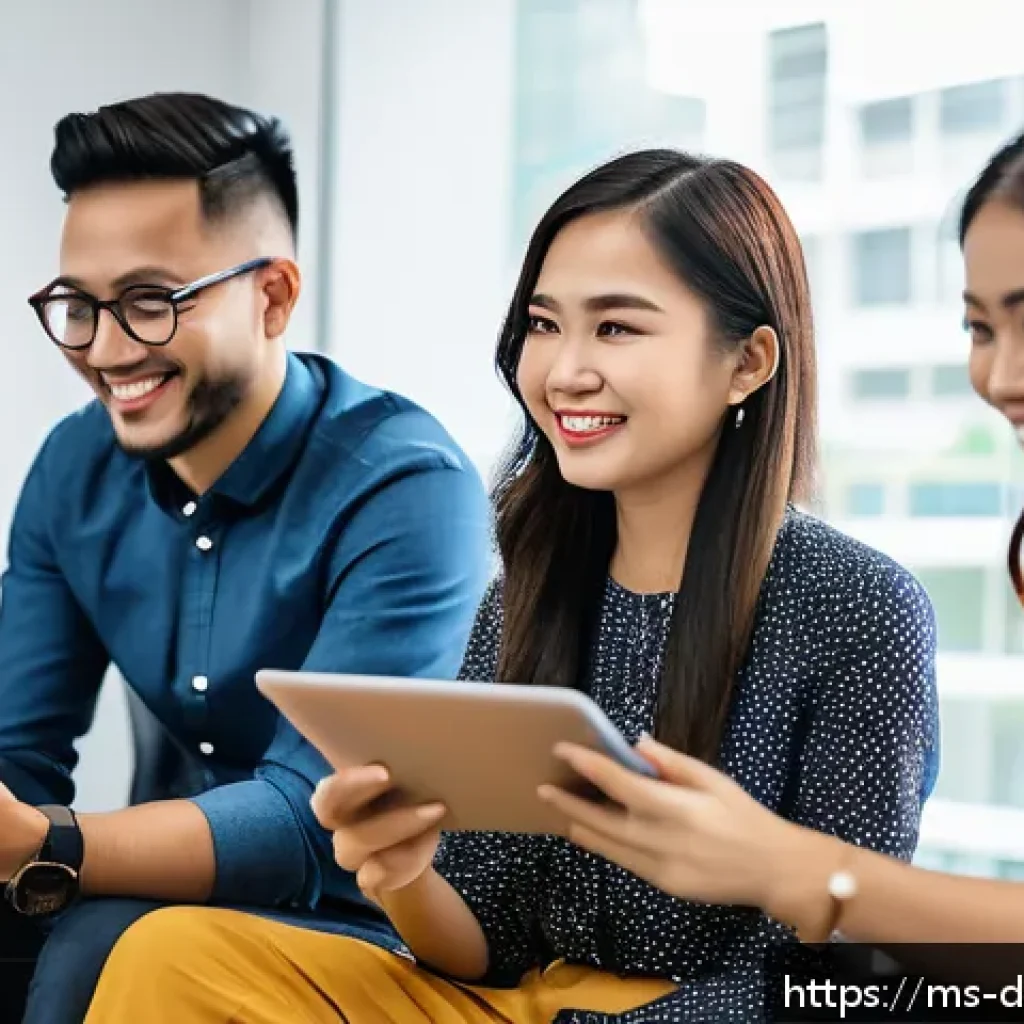 디지털 네트워킹의 성공 사례 및 교훈 - A vibrant digital networking scene set in a modern Malaysian coworking space with diverse young prof...