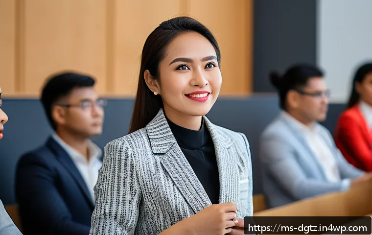 전문가에게 배우는 네트워킹 기술 - A professional Malay woman in modern business attire, confidently sharing her authentic personal sto...