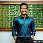 Home 20 네트워킹을 위한 효과적인 자기소개법 - A professional Malay man in his early 30s, dressed in smart business attire with a neatly pressed ba...