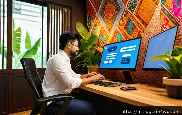 디지털 네트워킹의 필수 요소 정리하기 - A vibrant digital marketing workspace scene featuring a Malay professional in traditional batik atti...