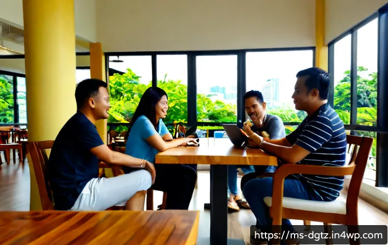 Home 17 디지털 네트워킹을 통한 커뮤니티 형성 방법 - Photorealistic modern Malaysian community networking meetup in a bright Kuala Lumpur co-working café...